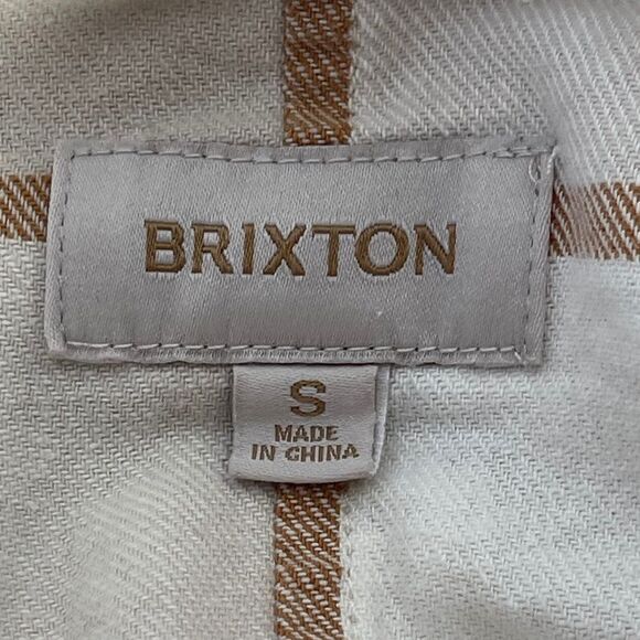 Brixton Bowery Cream/Tan Block Plaid Straight Hem Long Sleeve Flannel Sh… - Picture 5 of 10